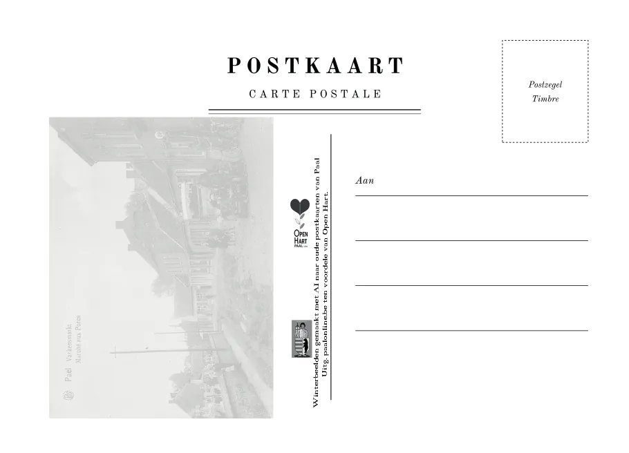 De achterkant: de originele postkaart als achtergrond
