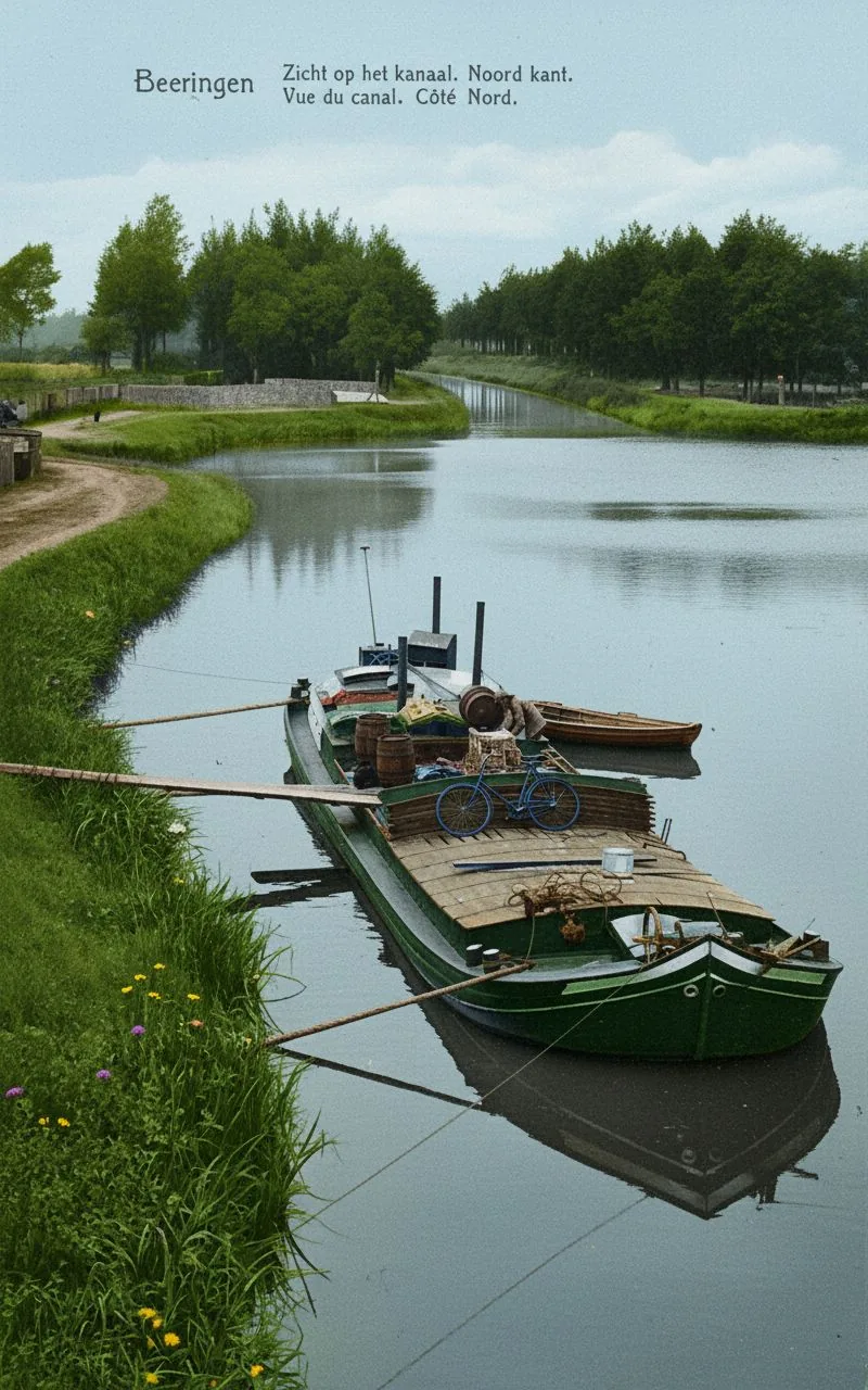 Beringen vroeger – de kanaalkom op een oude postkaart, als schilderij – Versie D