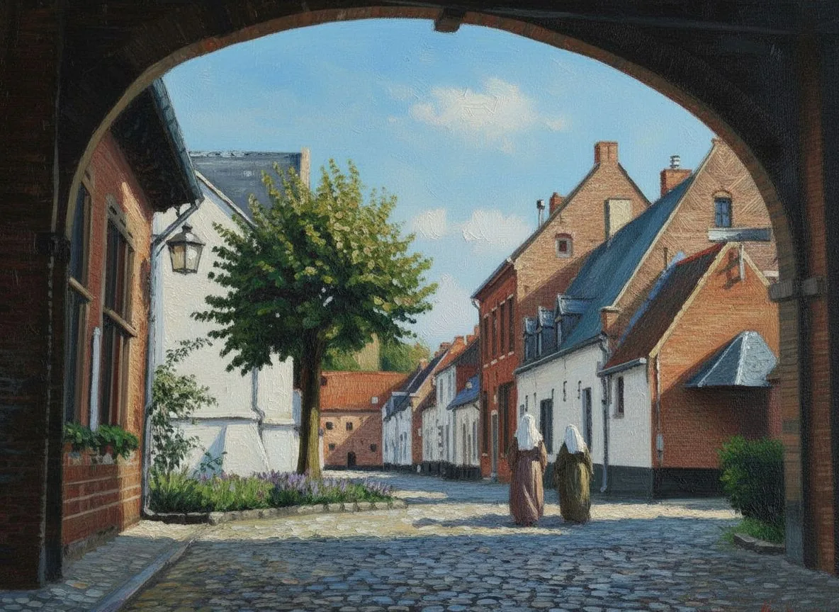 Diest vroeger – het begijnhof op een oude postkaart, als schilderij – Versie C