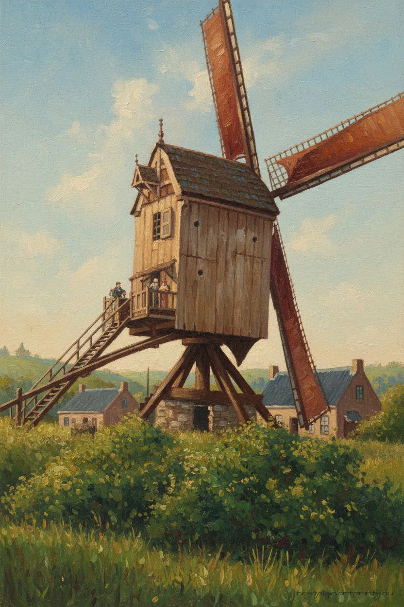 Korspel vroeger – de Lemmensmolen op een oude postkaart, als schilderij – Versie D