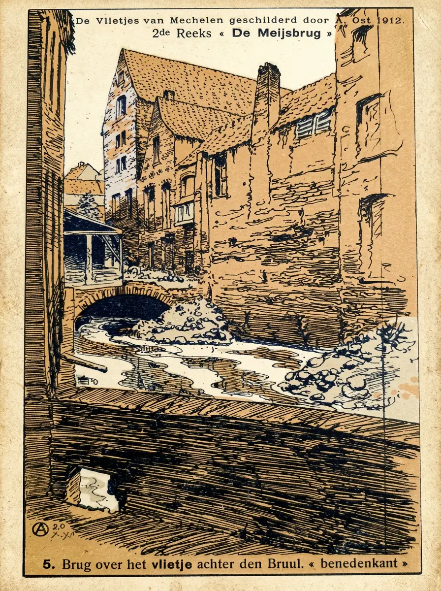 L'ancienne carte postale: Le petit pont sur le canal derrière le Bruul, Malines