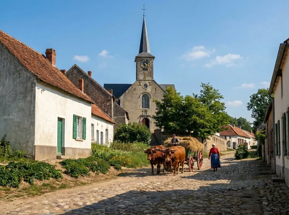 Stokkel vroeger – de Kerkstraat rond 1900, als schilderij – Versie D